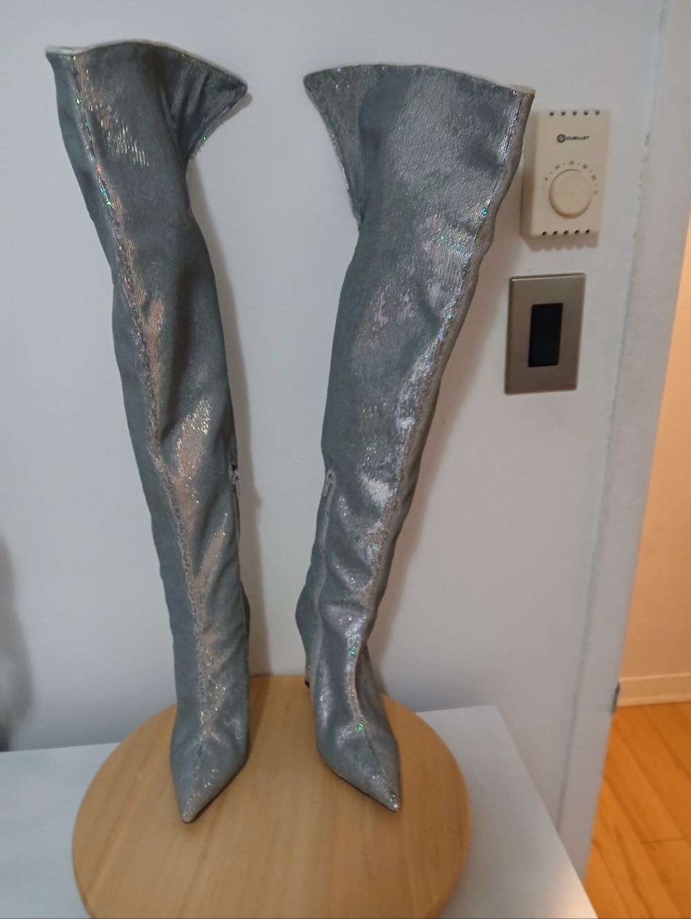 L'INTERVALLE Silver Sequin Over-the-Knee Stiletto Boot - Picture 4 of 6